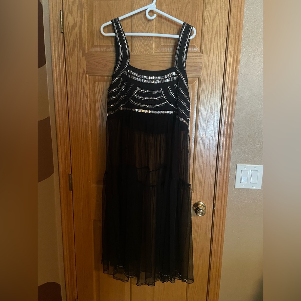 Free People Black and Silver Backless Dress